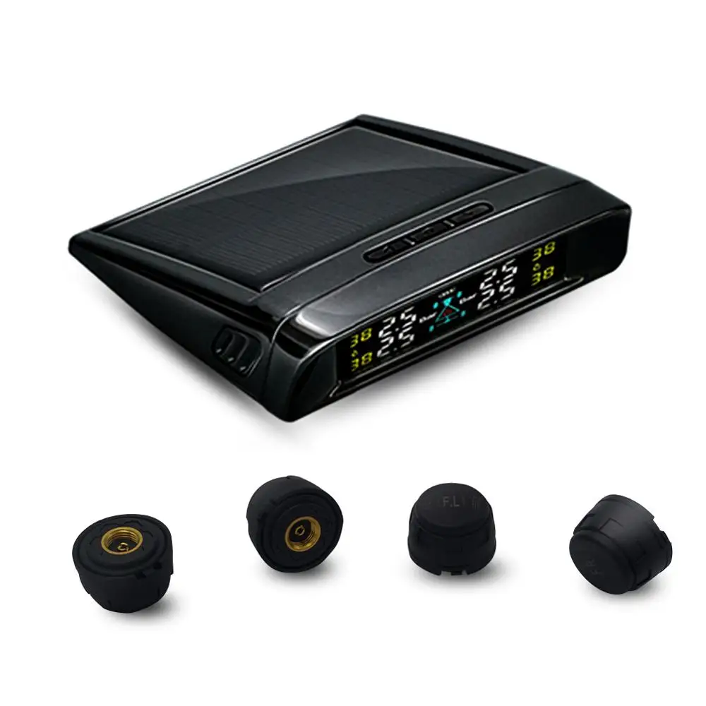 Solar Charged TPMS 4 tires pressure tire pressure digital monitoring sensor LCD display with external valve cap sensor