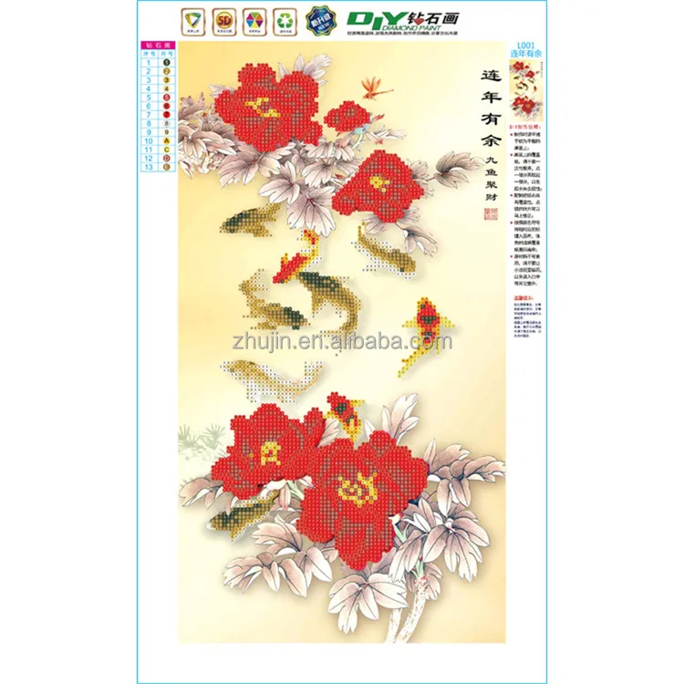Chinese craft Beautiful flower & fish 5D DIY diamond painting