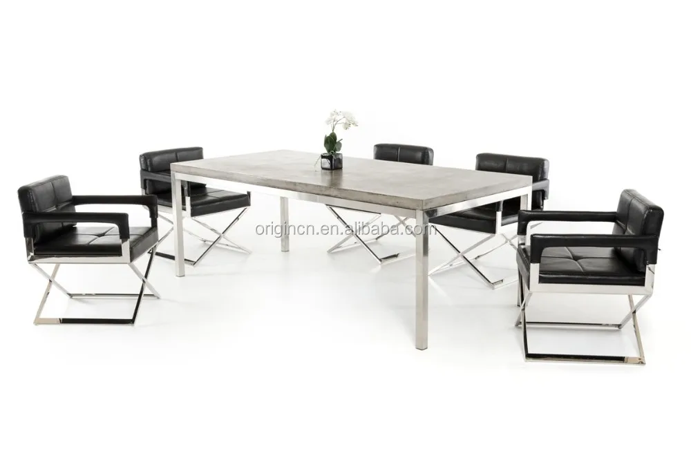 Eco-Friendly Eclectic Style Vintage Look Cemont Top Stainless Steel Base Outdoor Dining Concrete Tables