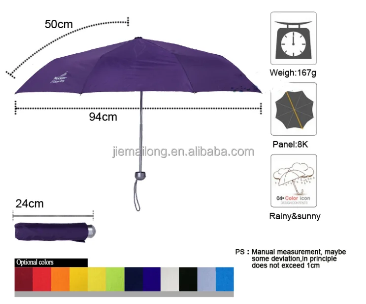 colorful promotion gift 3 folding Pongee solid color with EVA BOX pocket umbrella