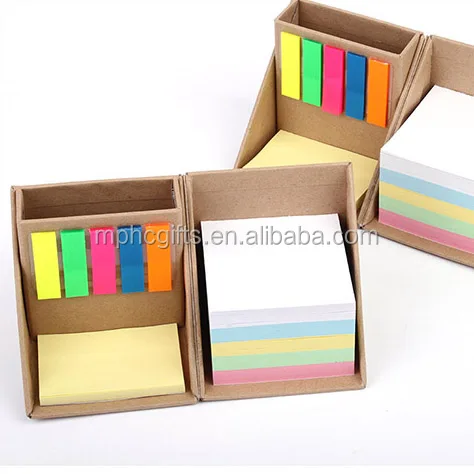 
Custom Printed Promotional Foldable Square Cube Kraft Paper Sticky Note Memo Pad Box with Pen holder 