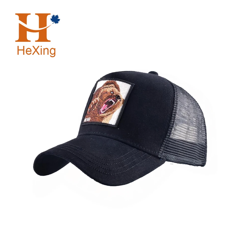 Получите бесплатный образец оптовая продажа классические спортивные нашивки с вышивкой животных 5 панелей сетчатая Кепка-тракер