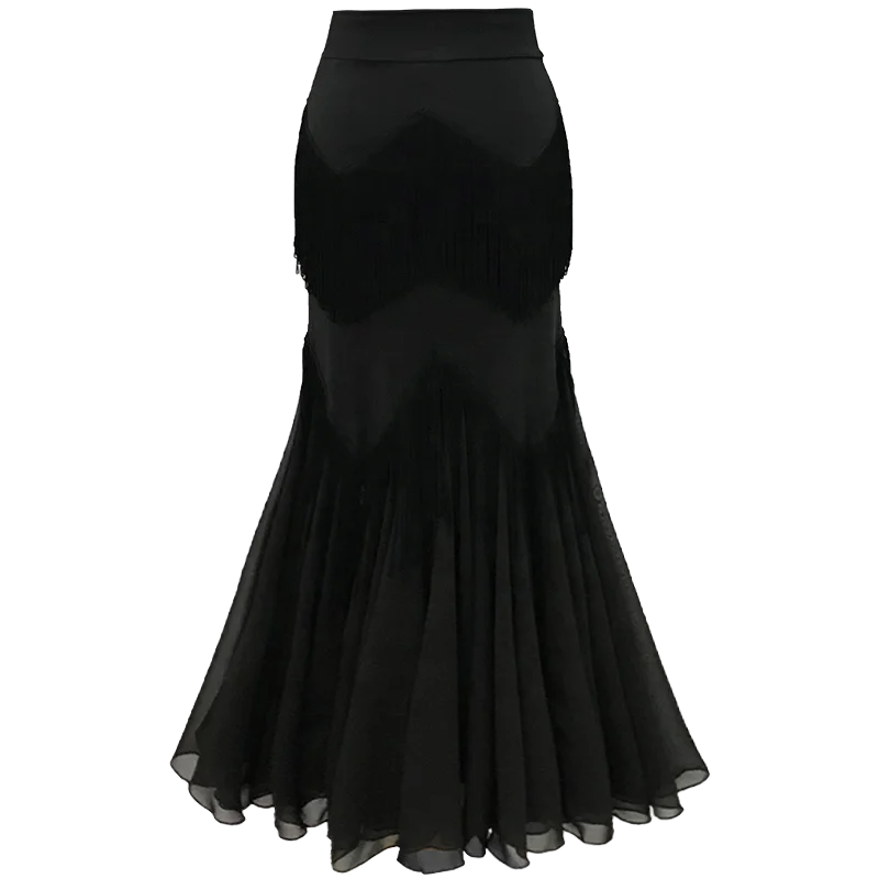 Adult women large chiffon hem ballroom dance skirts with fringe ballroom dance dress