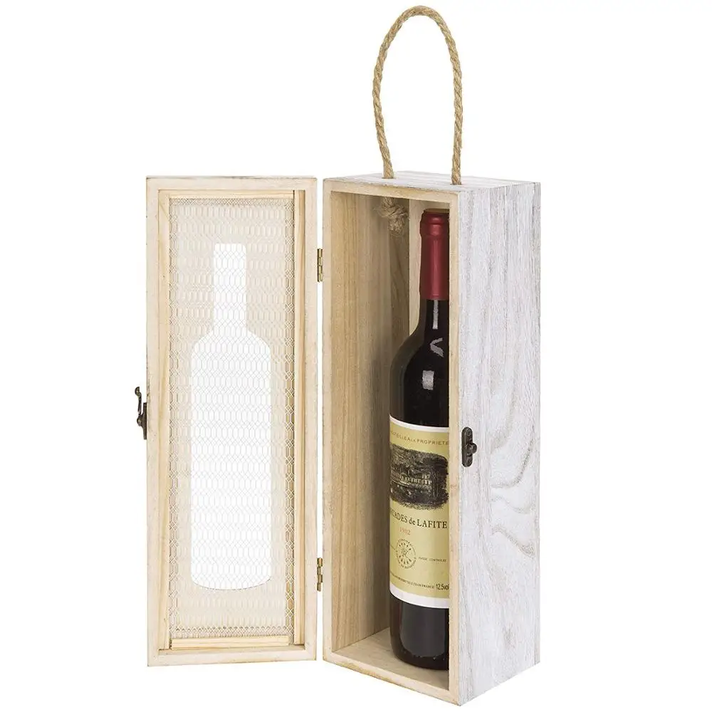 Vintage Canada Antique Wooden Red Wine Gift Carrying Box with Bottle Cutout Design