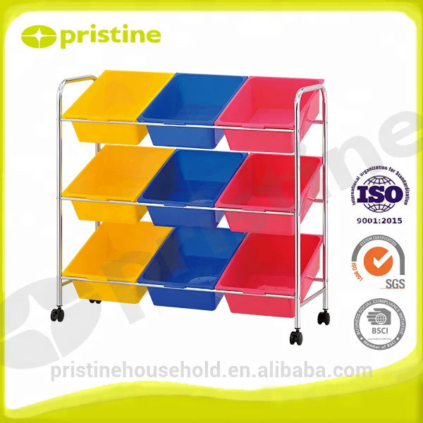 Shopee OEM home Organizer Taiwan household storage manufacturer Housewares trolley cart 9 PP plastic bins toy organizer