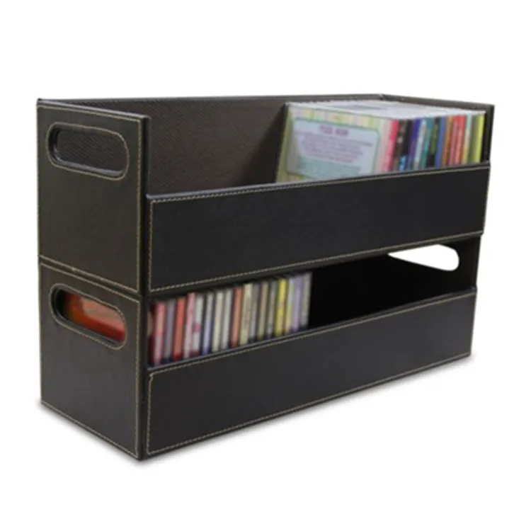 Black Stacking Stackable Faux Leather DVD Disk CD Rack Holder Tray organizer