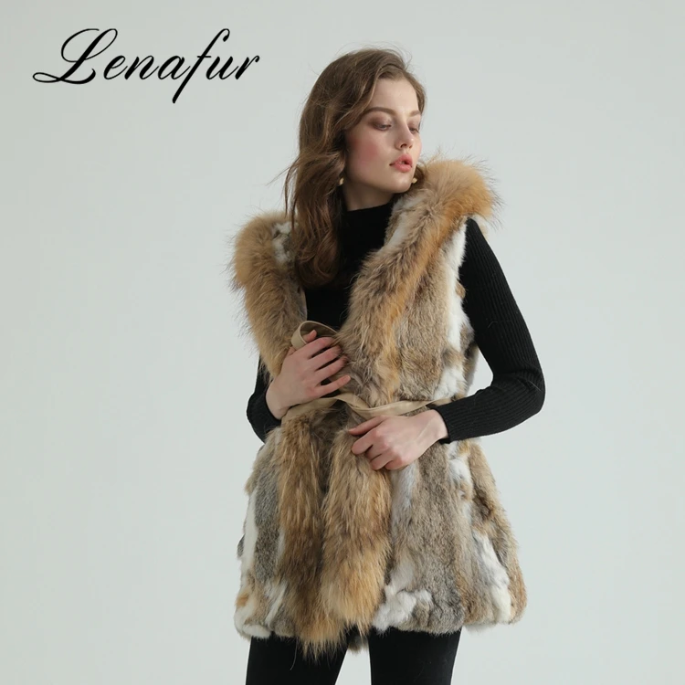 High Quality With Fox Collar Real Rabbit Sexy Women Fur Vest