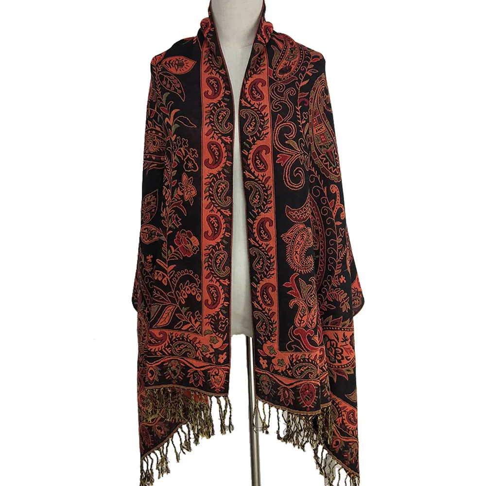 Classic Paisley Floral Pashmina Scarf Comfortable and Warm Shawl With Tassel for Ladies