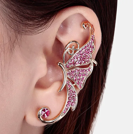 New design korean butterfly  elegant charm earring fashion jewelry full  diamond crystal clip earring  insect shaped earring