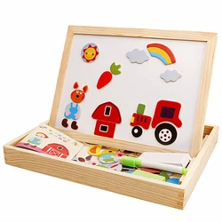 2022 New Design Double Side Dry Erase Wooden Magnetic Drawing Board With Magnetic Wooden Puzzle
