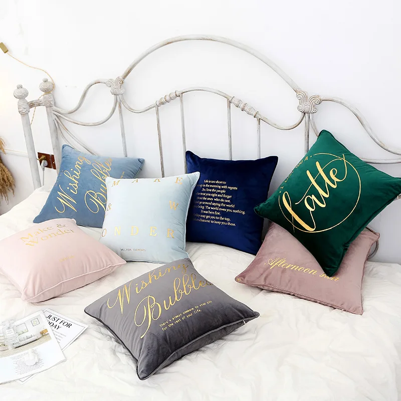 INS Hot Stamping Custom Sofa Pillow Cover Decorative Velvet Pillow Cushion