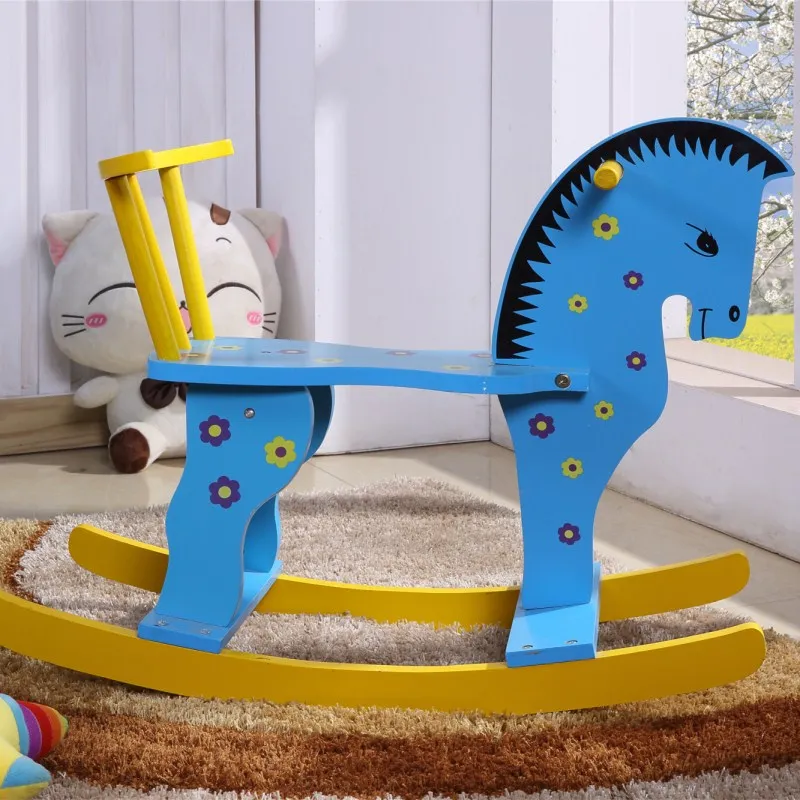 Safe Eco-friendly Wooden Rocking Horse Baby Kids Outdoor Riding Horse Toy