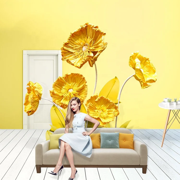 
New China handmade wholesale high quality yellow standing poppy flowers for wedding party decoration 