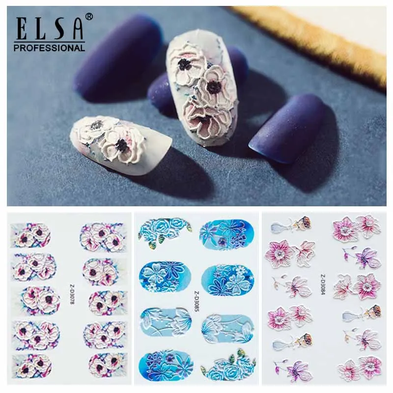 
25 Designs 3D Flower Nail Art Decor Sticker Decals 