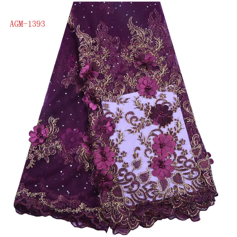 
2018 Wholesale High Quality Tulle Lace Fabric With Beads Gold Embroidered 3D Flower Lace Fabric For Evening Dress 