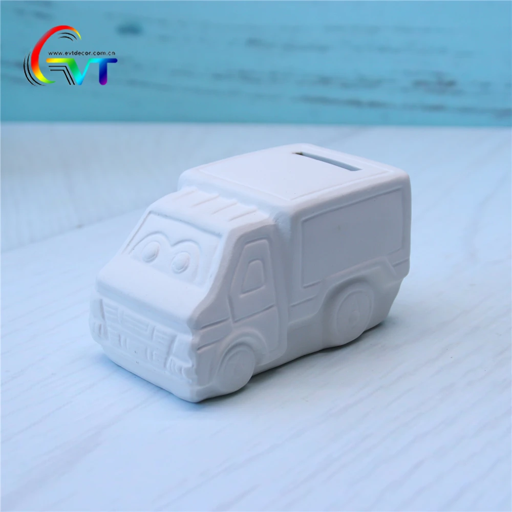 Unglazed ceramic car bisque unpainted money bank for diy painting