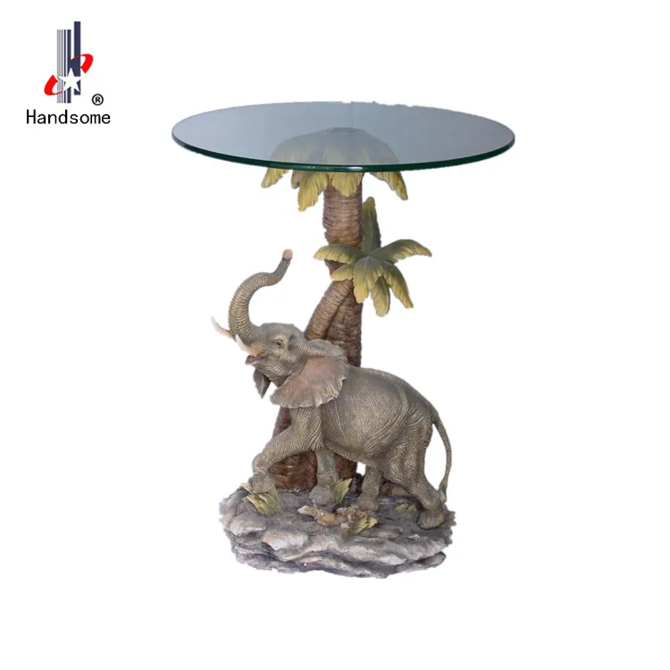 Standing Elephant Resin Sculpture Table with Glass Top Expanding Table Furniture