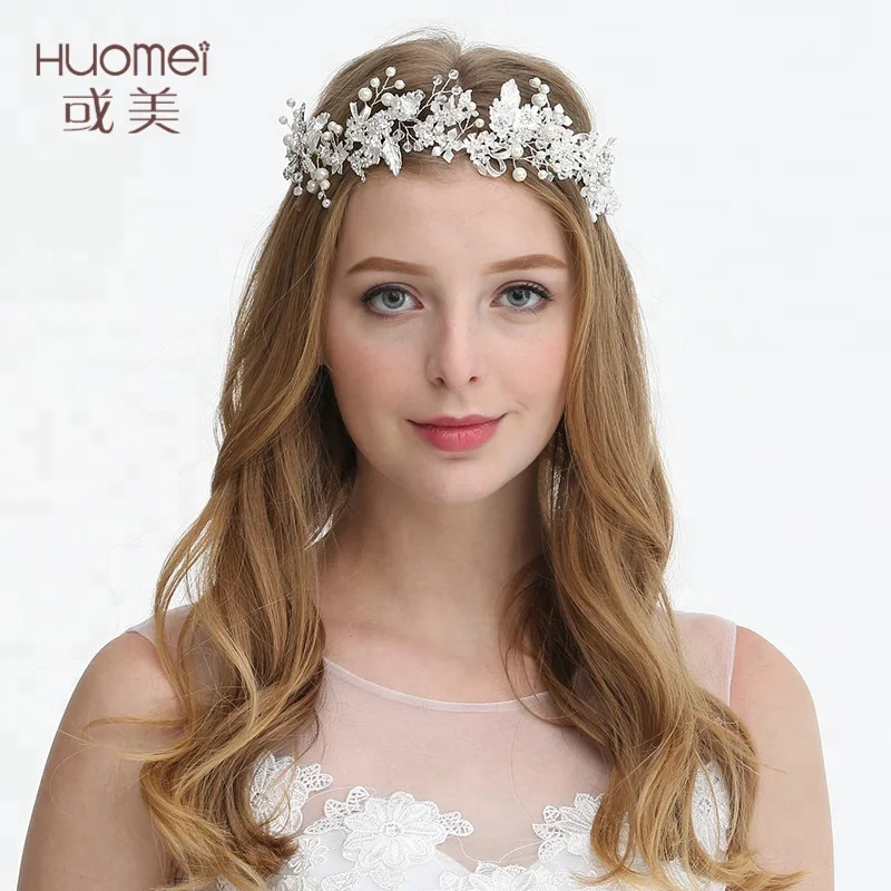 Wholesale Wedding Crown Tiara Rhinestone Silver Leaf Bridal Hair Vine Flower Headpiece For Women