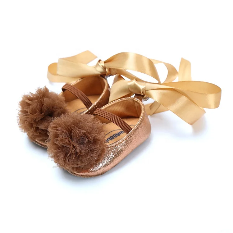 Cute PU Leather fluff ball girl princess mary jane baby shoes for girl