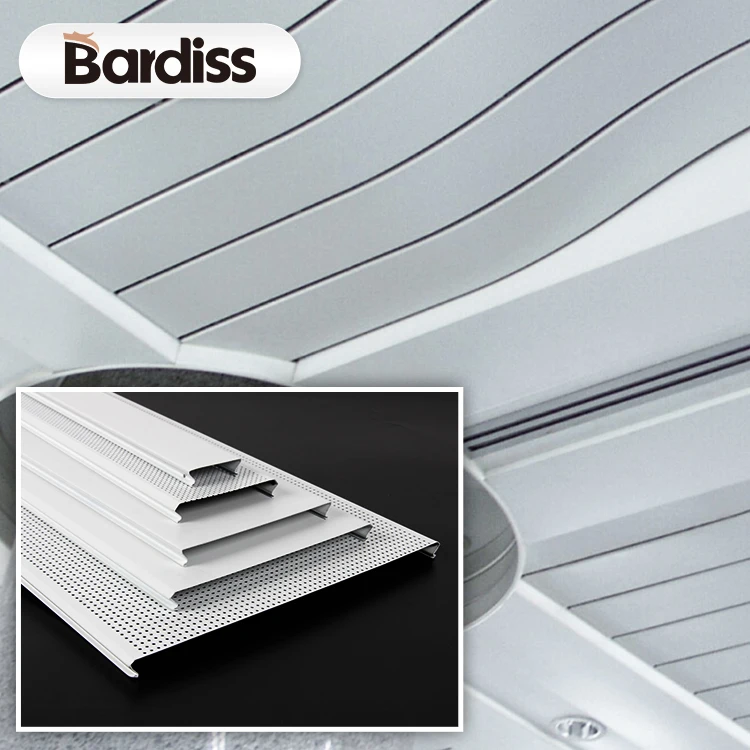 Interior metal aluminium strip panel ceilings 50mm 100mm company aluminum slat suspended ceiling