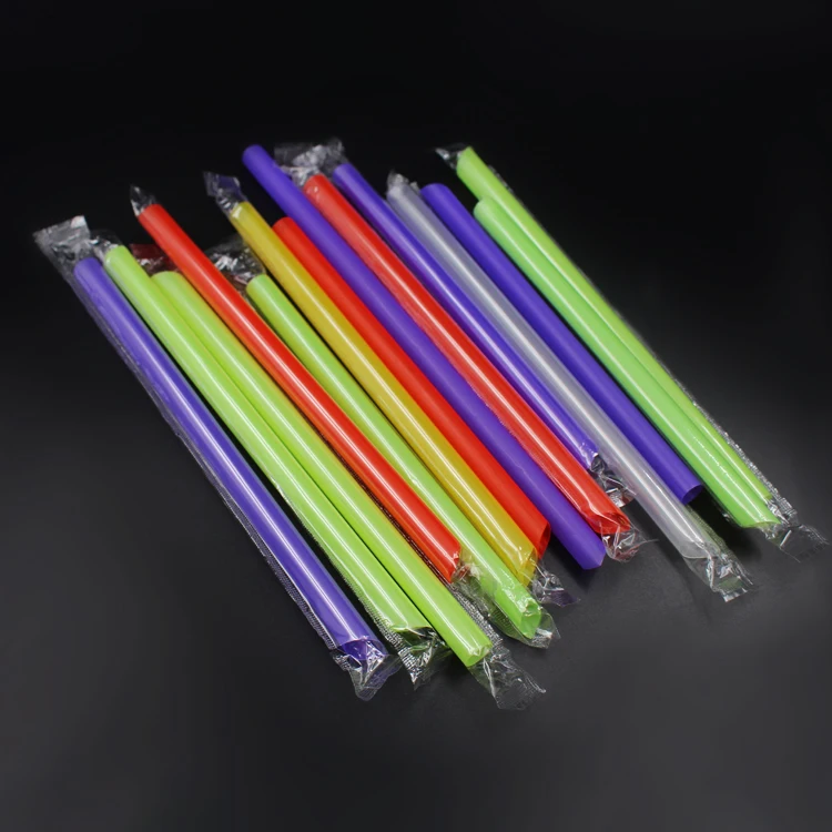 Wholesale 12mm 240mm Disposable Individually Wrapped Plastic Boba Bubble Tea Drinking Straws