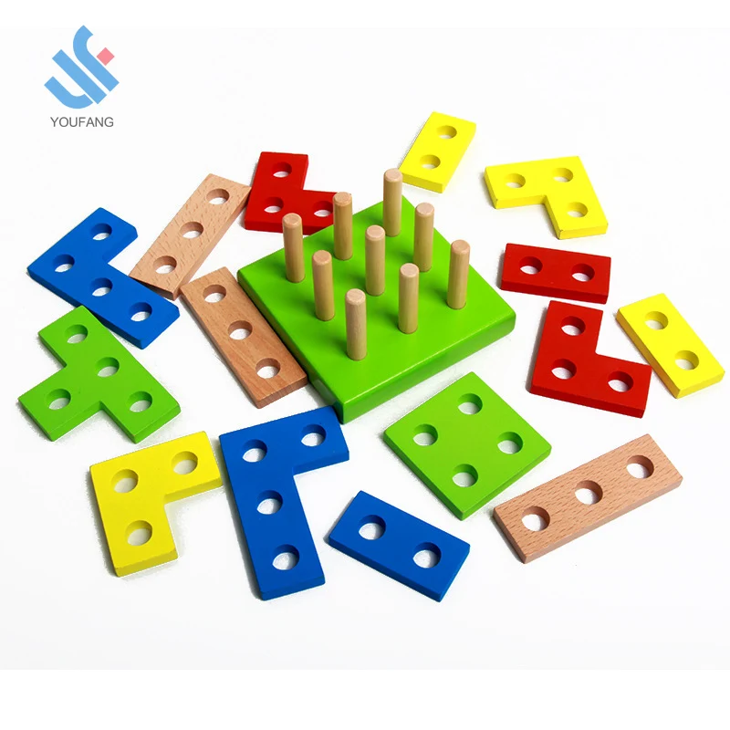 YF-M602 Wooden Large tower early educational intelligent Garden Game Geometric building blocks for kids
