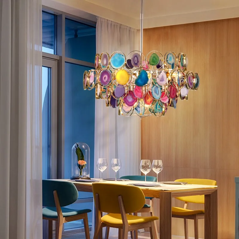 New Design Hotel Colorful Agate Stone Chandelier Lighting For Hotel Restaurant