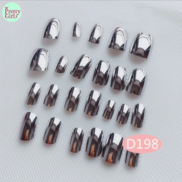 Wear A Silver-plated false nails finished Manicure finished hand finger elegant 24pcs long private label false nails do not fade