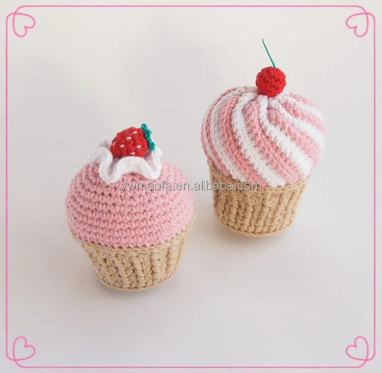 Wholesales Strawberry Cherry Crochet Cupcake Handmade Knitted Amigurumi Teething Toy