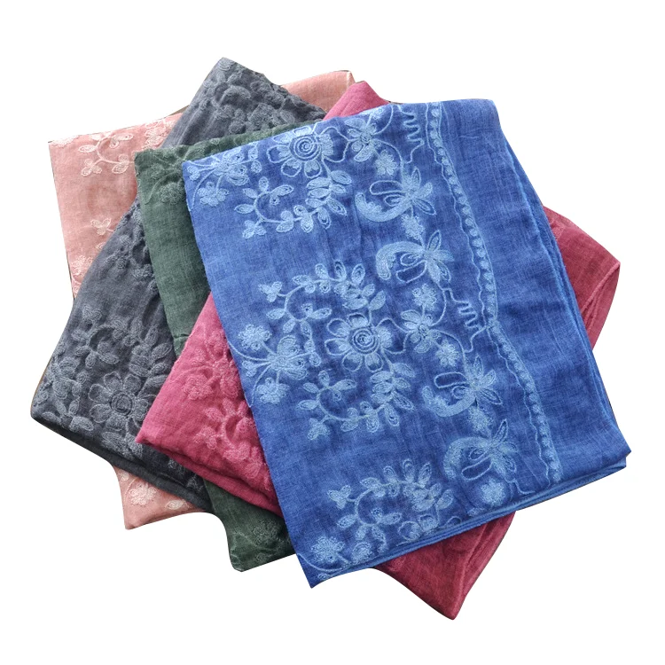 Gorgeous Muslim Scarves 190-90cm High Quality Embroidery Flower Hijabs