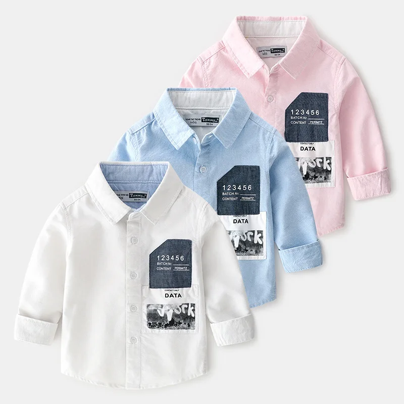 
Spring Autumn Solid Color Cotton lapel Long Sleeve England Baby Kids Children Birthday Shirts Boys clothing 