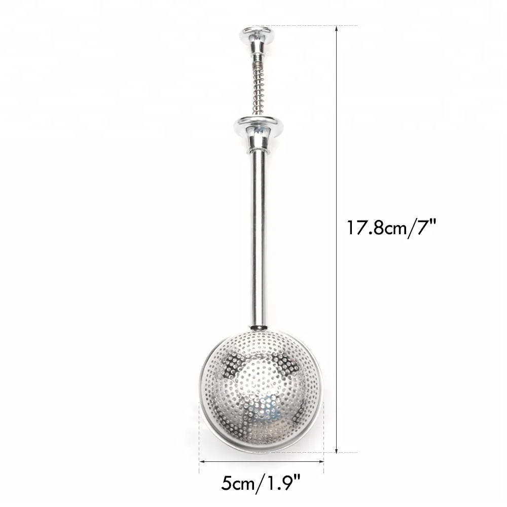 High Quality Convenient Ball Shaped Stainless Steel Silver Push Style Tea Pot Tea Infuser Strainer