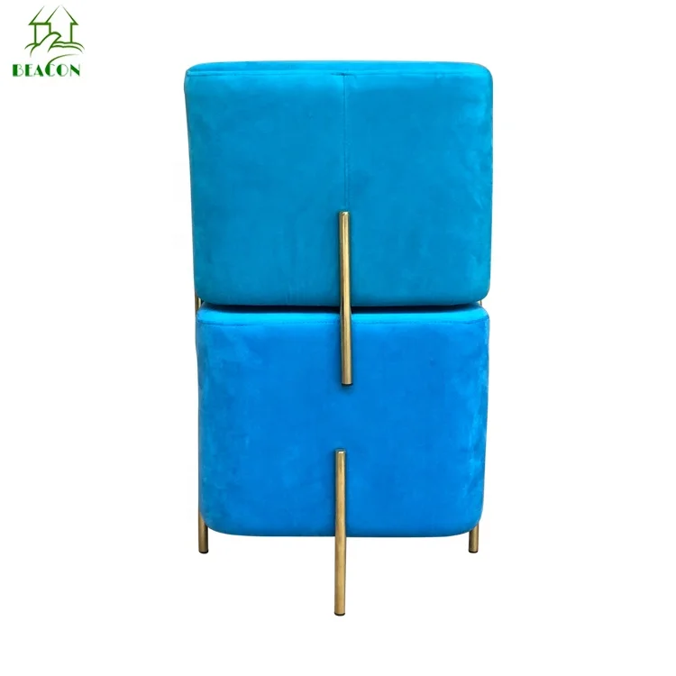 Modern Home use Fabric Square Ottoman Stainless Steel Gold Finish Velvet Foot Stool
