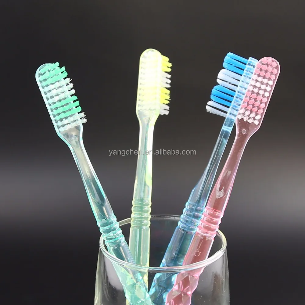 colorful transparent PS diamond pattern handle adult toothbrush with hard Nylon filaments whitening teeth