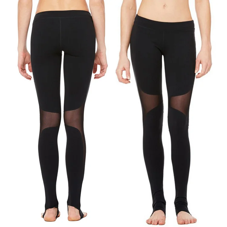 OEM Women Slim Foot Tights Pants High Waist Mesh Splice Sports Compression Yoga Leggings