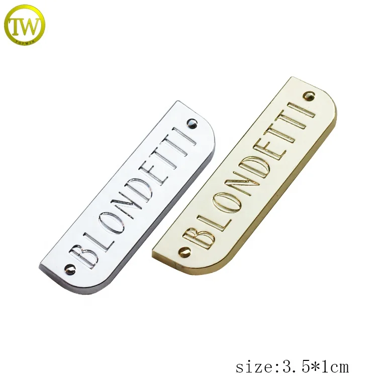 
Small light gold metal plate logo stamped name metal brand tag for bags <span style=