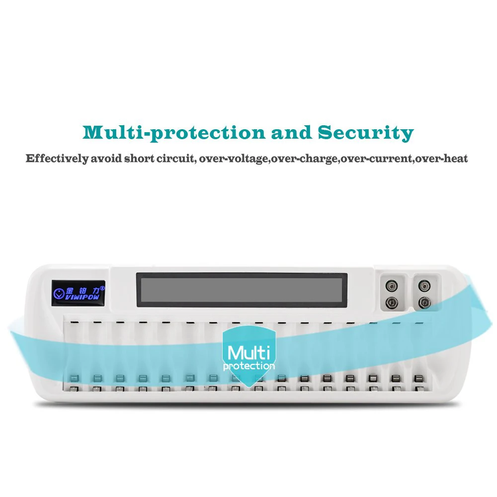 16 Slots Best LCD Smart Battery Charger charge aa aaa nimh/ nicd 9v rechargeable battery