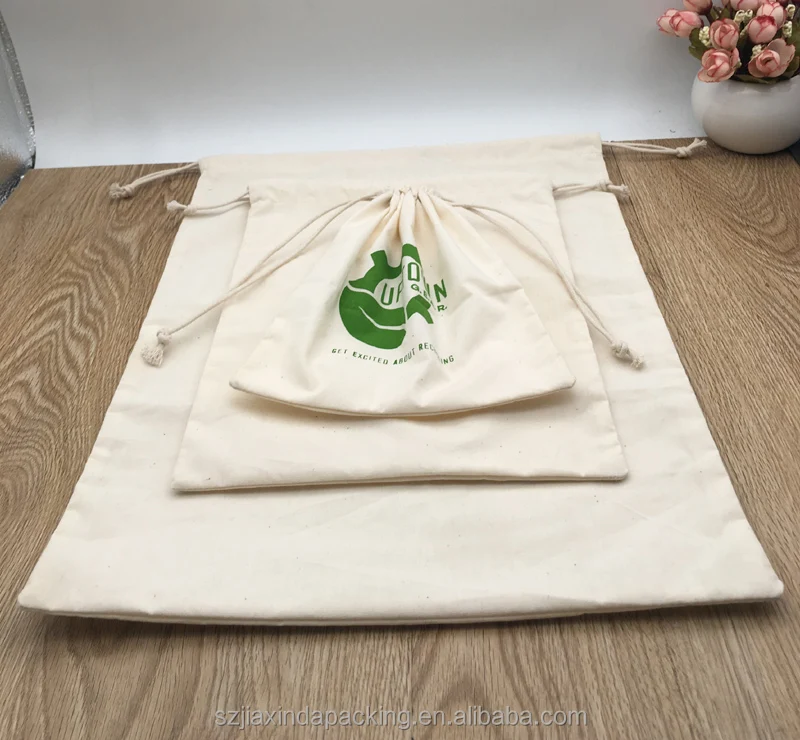 Muslin Cotton Drawstring Bag WIth Re-inforced Opening