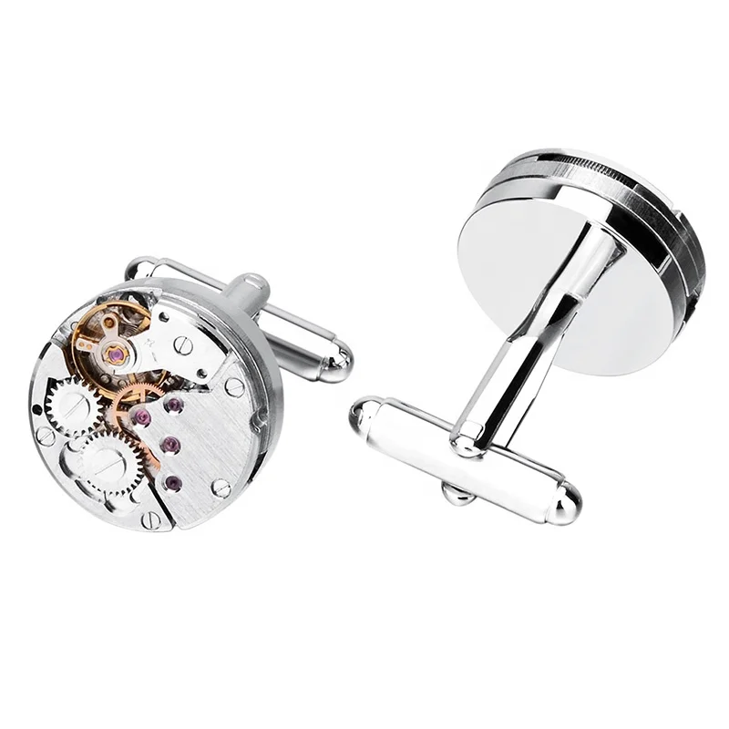 
SAVOYSHI Steampunk Watch Movement Cufflinks for Mens Shirt High Quality Silver Mechanical Gear Cuff links Gift Brand Jewelry 