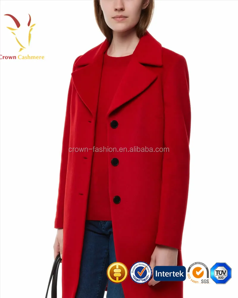 Women Red Long Winter Cashmere Coat Ladies