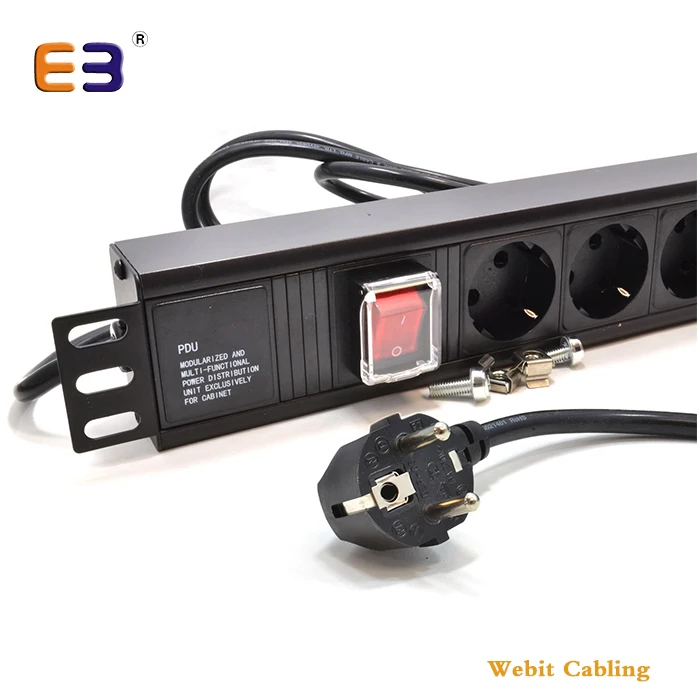 1U 19' Aluminum Alloy 8 Ports Rackmount 16A 220/250V Schuko Power Sockets PDU