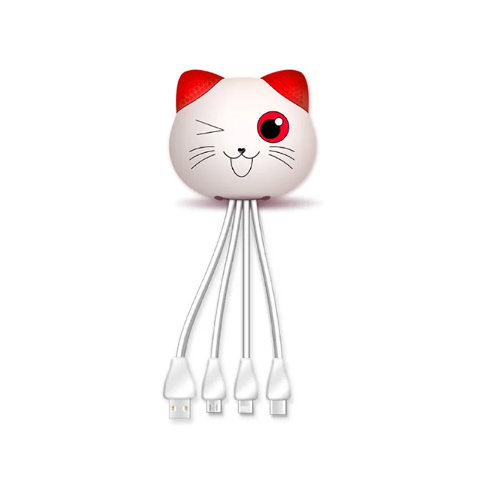 promotional gifts pvc soft rubber silicone cute carton 4 in 1 usb data cable  for mobile gift