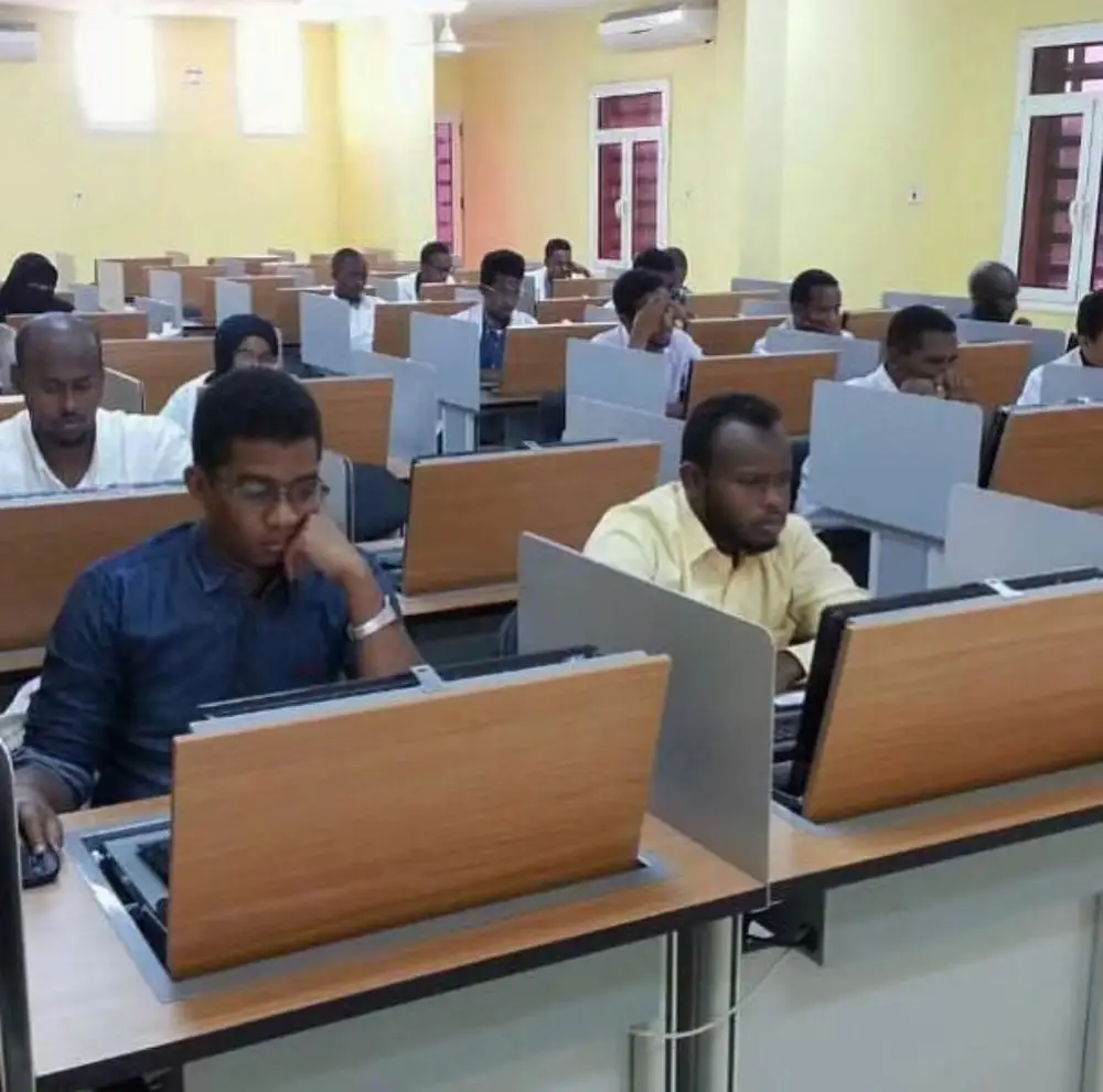 Manual double seat  student computer desk steel hidden monitor table