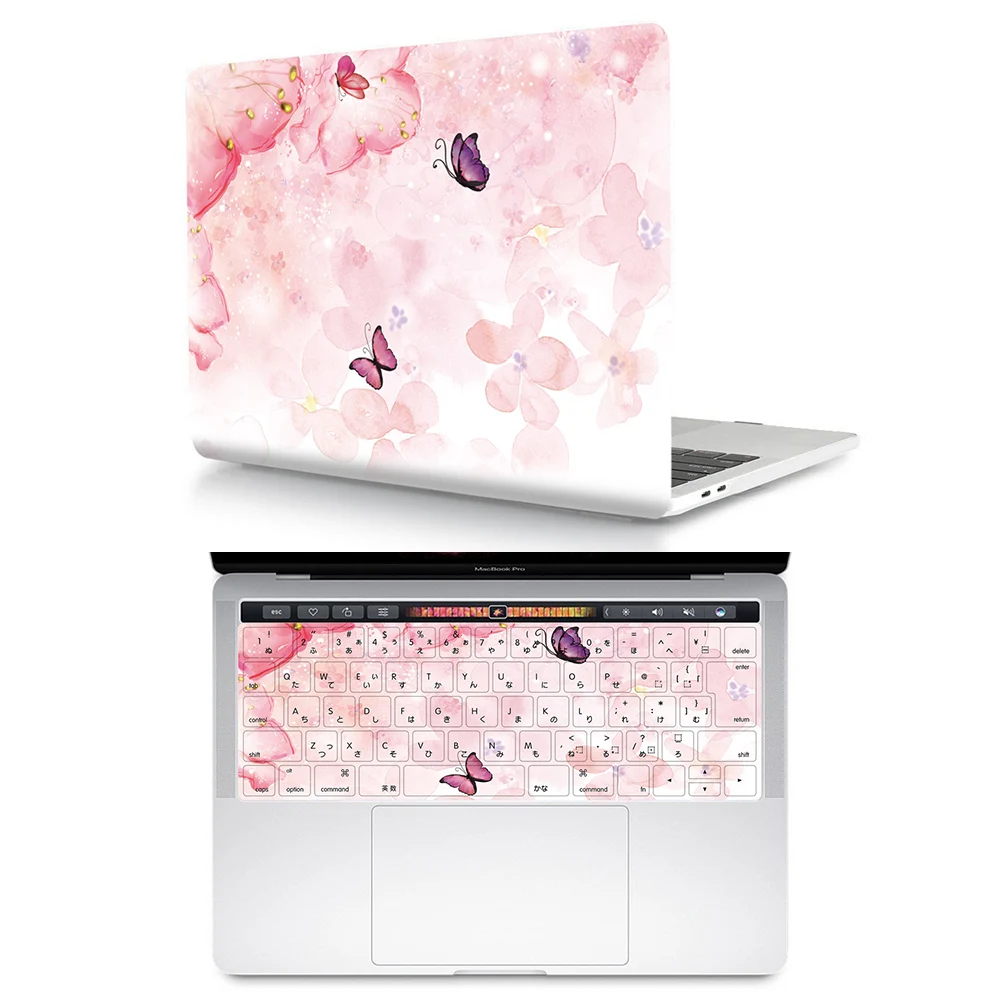 2 In 1 Cherry Blossom Plastic Case Custom Laptop Case pu and Silicone Keyboard Protector for Mac Pro Touch Bar A2179