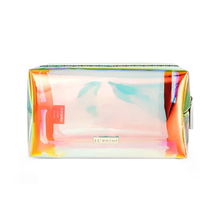 New women Fashion portable holographic laser colorful transparent PVC cosmetic bag