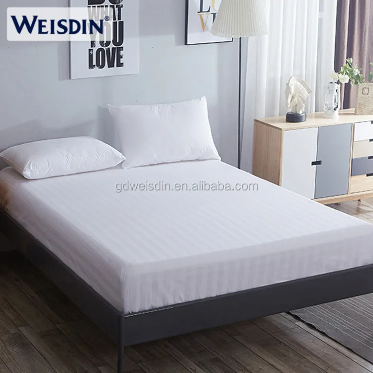 Factory suppliers luxury king size 3cm satin stripe 100% cotton elastic fitted bed sheet