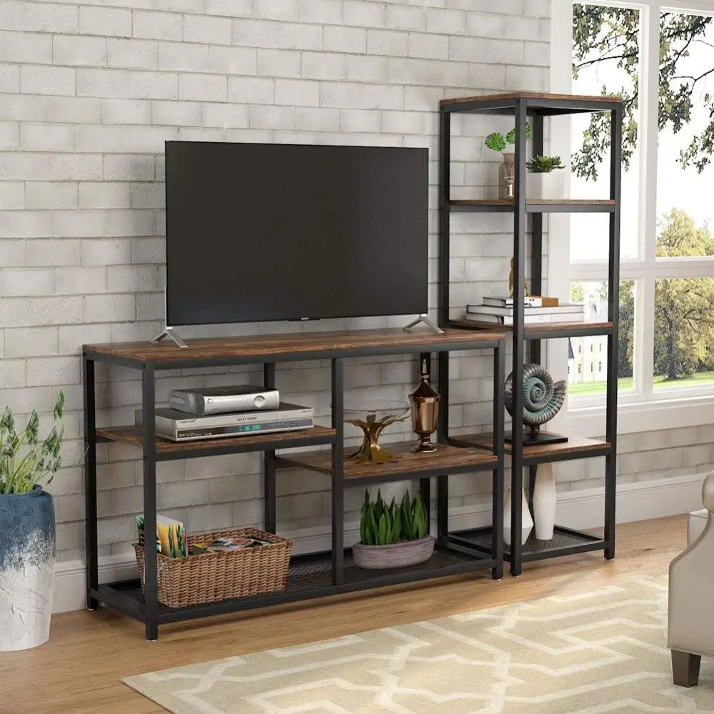TV Stand Media Stand with Net Storage Shelf 4 Shelf Entertainment Center Media Console Table for Living Room
