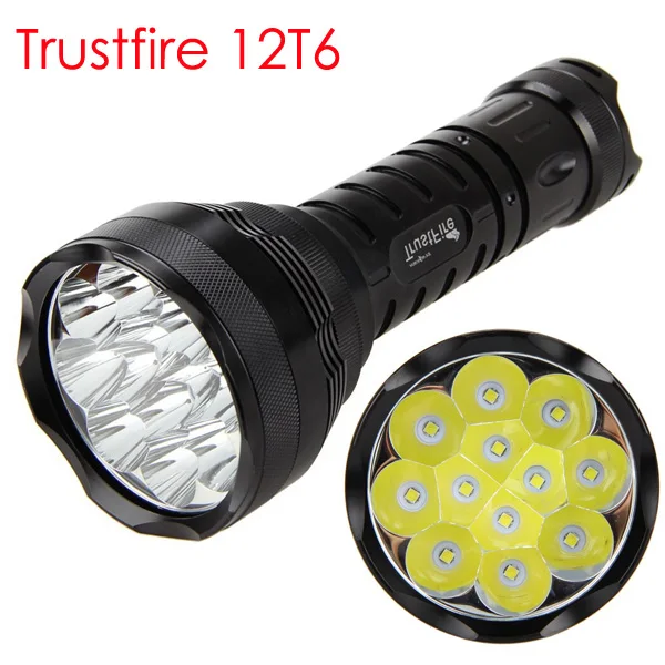 Super Bright 15000lumens TrustFire Rechargeable LED Flashlight 12T6 T6 5-Mode Aluminum Alloy Lamp Body IP65 Rated