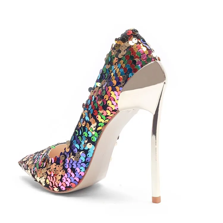 New fashion ladies noble dress shoes high heel metal sequins shoes