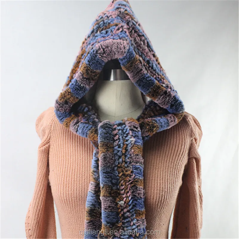 2017 New Design Thick Genuine Rex Rabbit Fur Hat Real Fur Scarf